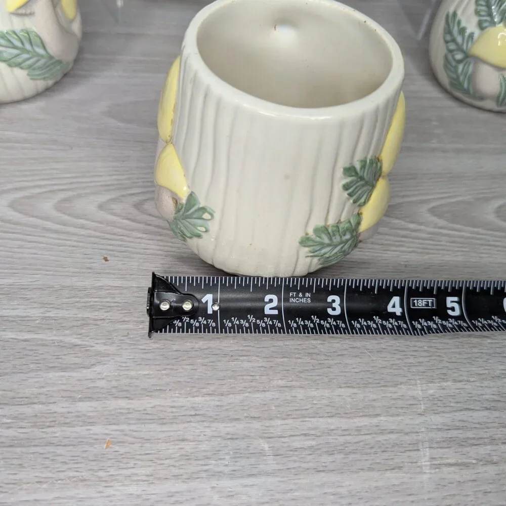 Vintage Ceramic Yellow Mushroom Mugs Set of 4 Signed Jane Roberts 1976